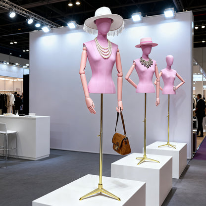 DE-LIANG Lilac Leather Female Half Body Mannequin with Arms & Gold Base – Luxury Dress Form Torso, Fiberglass Display Model for Boutique Clothing, Jewelry & Fashion Window Display