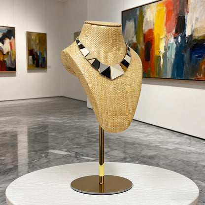 DE-LIANG Woven Rattan Necklace Bust & Hat Display Stand – For Jewelry and Hat Display