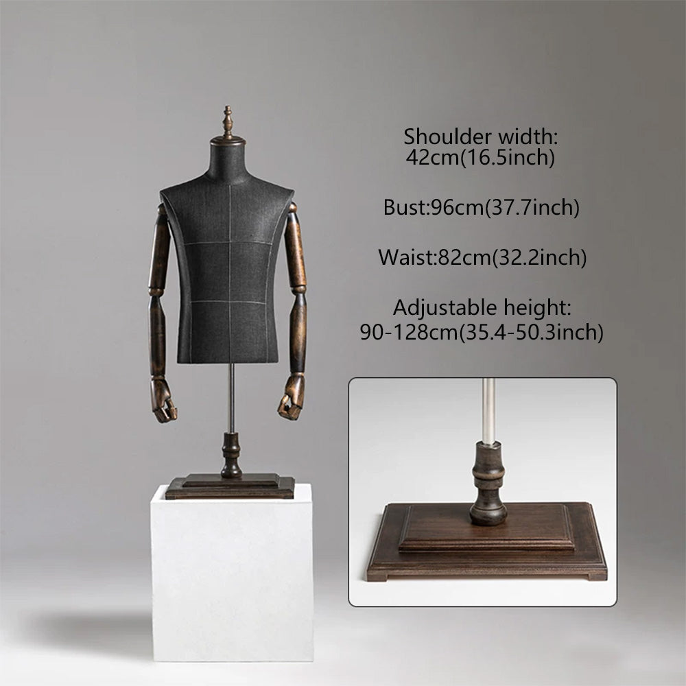 DE-LIANG Male Half Body Mannequin | Poseable Wood Arms Suit Display Dress Form