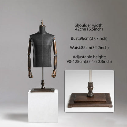 DE-LIANG Male Half Body Mannequin | Poseable Wood Arms Suit Display Dress Form