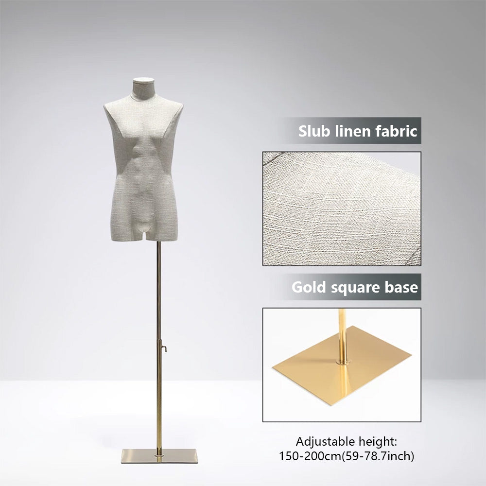 DE-LIANG Male Mannequin Slub Linen Muscle Torso | Menswear Window Display Stand
