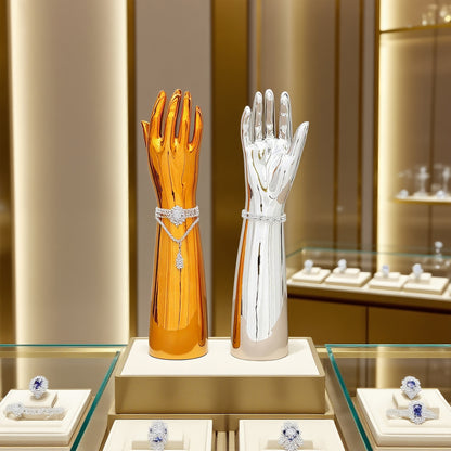 DE-LIANG Female Male Mannquin Hand, Wrist Brace Hands Mannequin, Elbow Wrist Protection Jewelry Display Stand, JewelryRose Gold&Chrome Silver*1pcs