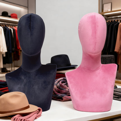 DE-LIANG Suede Mannequin Head Torso Display Stand,Soft Pinnable Foam Wig Head for Hats, Wigs, Jewelry,Accessories | Boutique Window Display Prop | Black / Pink