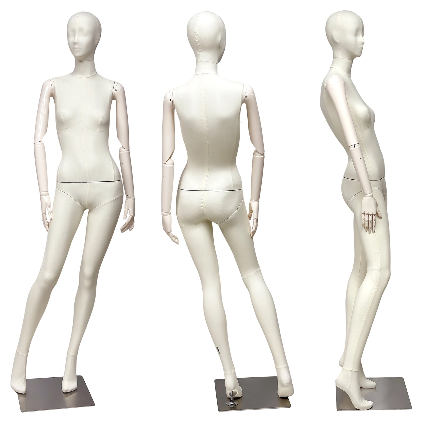 DE-LIANG Luxury Full Body Female Mannequin Set,Fabric Covered Retail Display Mannequins with Arms & Metal Base,Window Display, Boutique Clothing Form, Retail Visual Merchandising