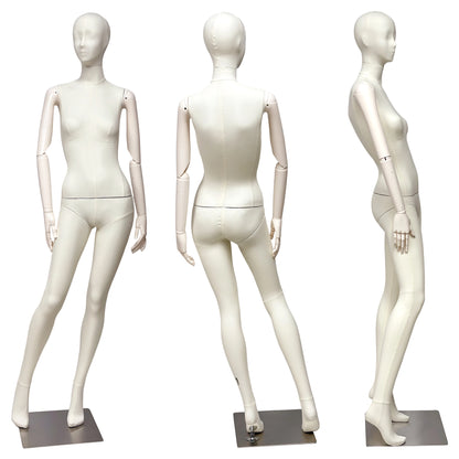DE-LIANG Luxury Full Body Female Mannequin Set,Fabric Covered Retail Display Mannequins with Arms & Metal Base,Window Display, Boutique Clothing Form, Retail Visual Merchandising