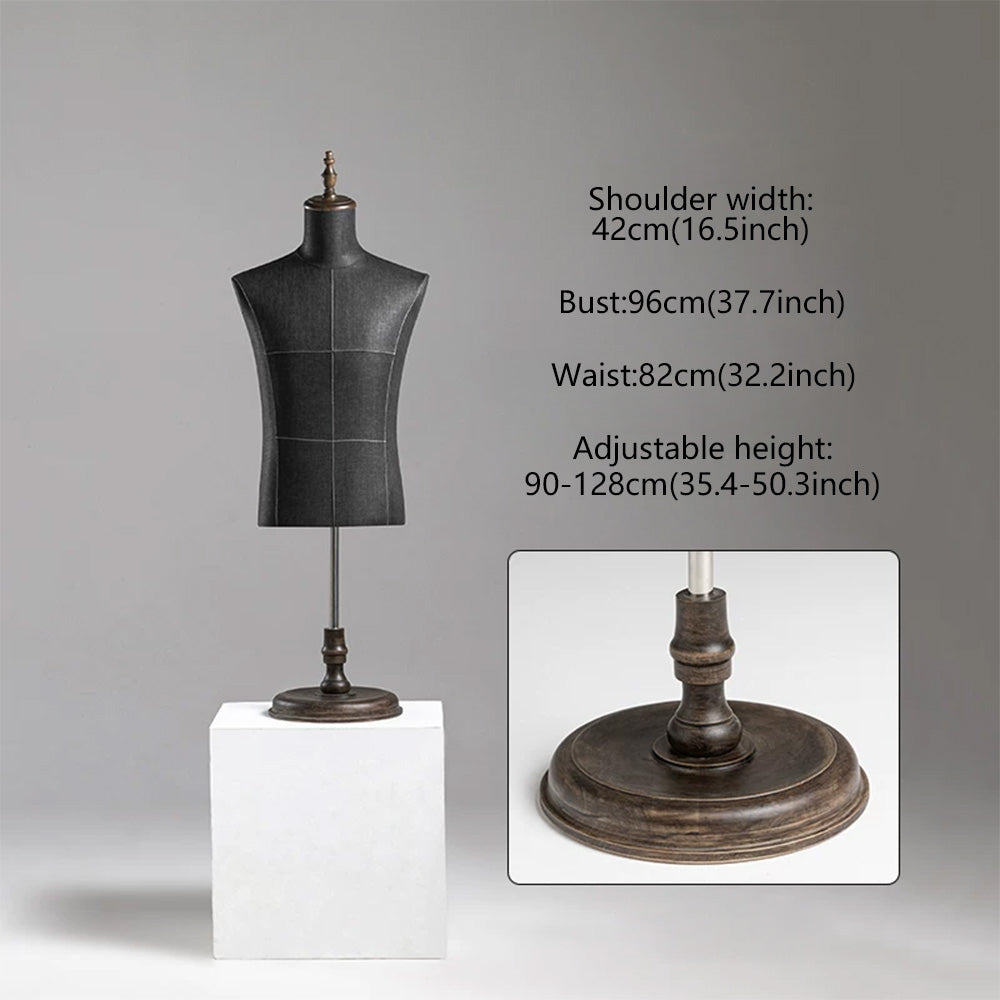 DE-LIANG Male Half Body Mannequin | Poseable Wood Arms Suit Display Dress Form