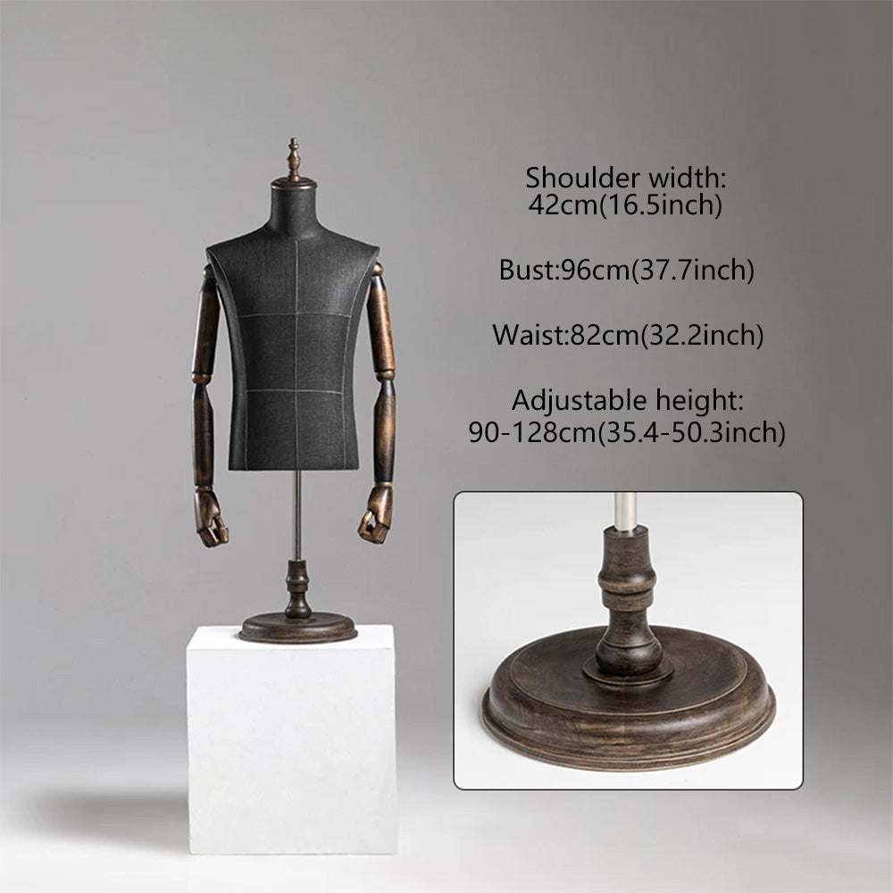 DE-LIANG Male Half Body Mannequin | Poseable Wood Arms Suit Display Dress Form