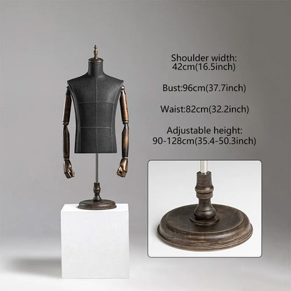 DE-LIANG Male Half Body Mannequin | Poseable Wood Arms Suit Display Dress Form