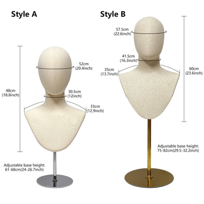 DE-LIANG Male & Female Linen Mannequin Head for Wigs, Hats & Jewelry Display