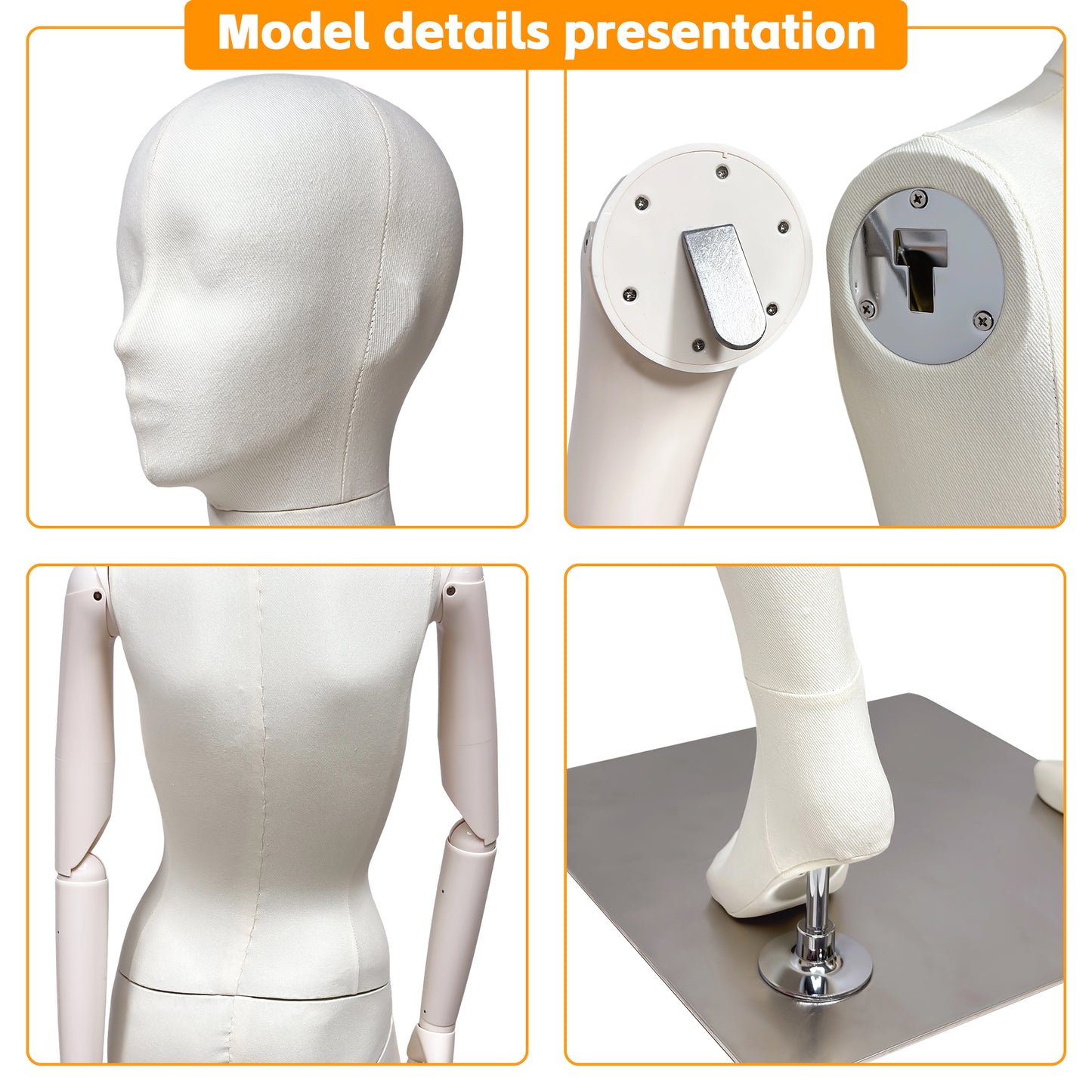 DE-LIANG Luxury Full Body Female Mannequin Set,Fabric Covered Retail Display Mannequins with Arms & Metal Base,Window Display, Boutique Clothing Form, Retail Visual Merchandising