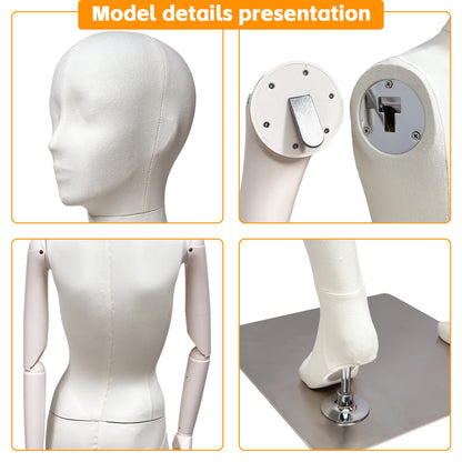 DE-LIANG Luxury Full Body Female Mannequin Set,Fabric Covered Retail Display Mannequins with Arms & Metal Base,Window Display, Boutique Clothing Form, Retail Visual Merchandising