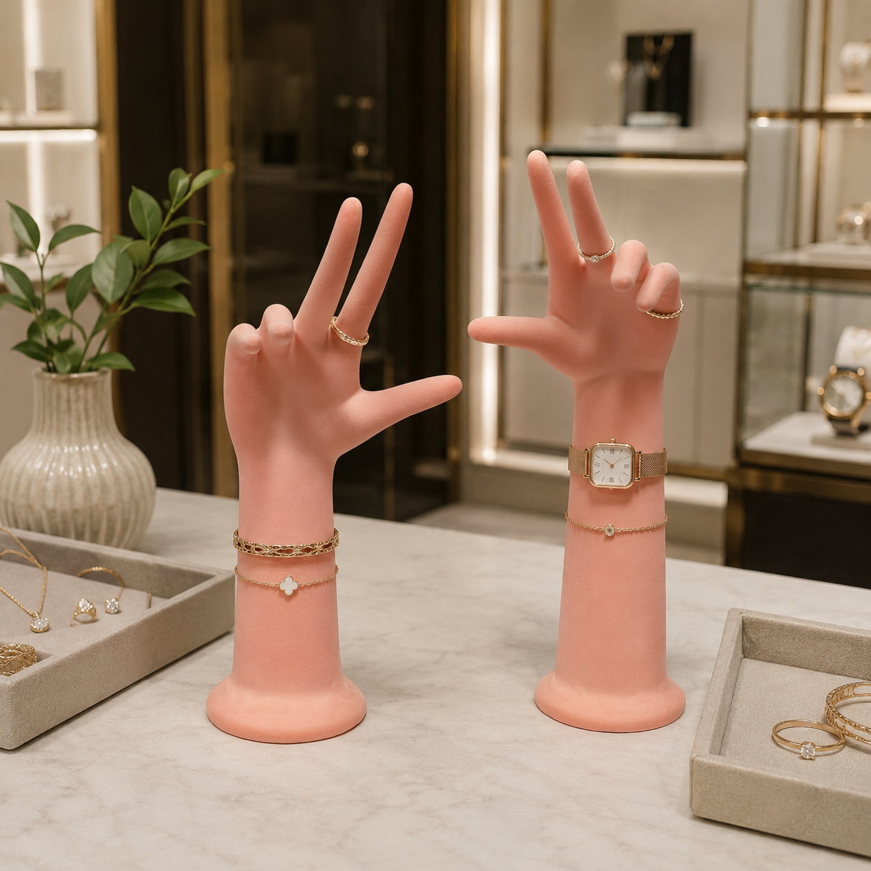 DE-LIANG Hand & Head Mannequin Display Set, Jewelry Ring Bracelet Watch Stand Prop