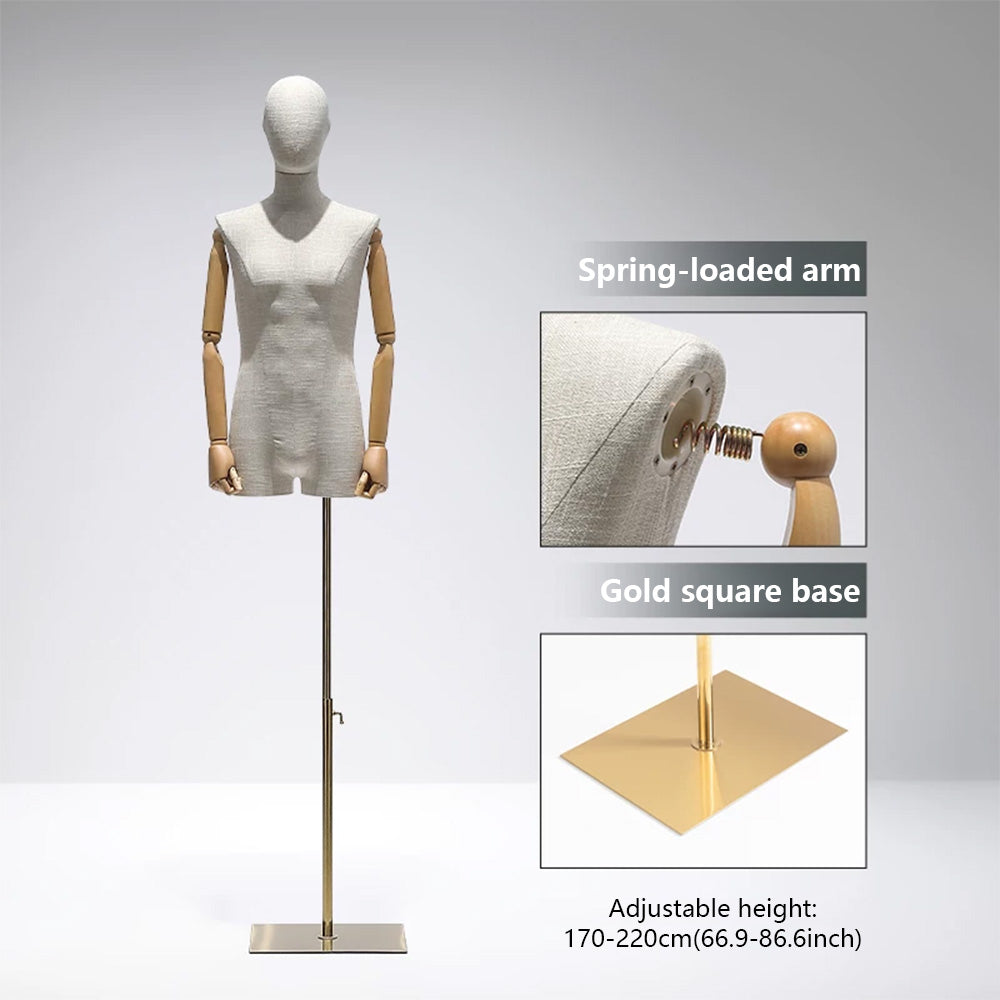 DE-LIANG Male Mannequin Slub Linen Muscle Torso | Menswear Window Display Stand