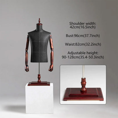DE-LIANG Male Half Body Mannequin | Poseable Wood Arms Suit Display Dress Form