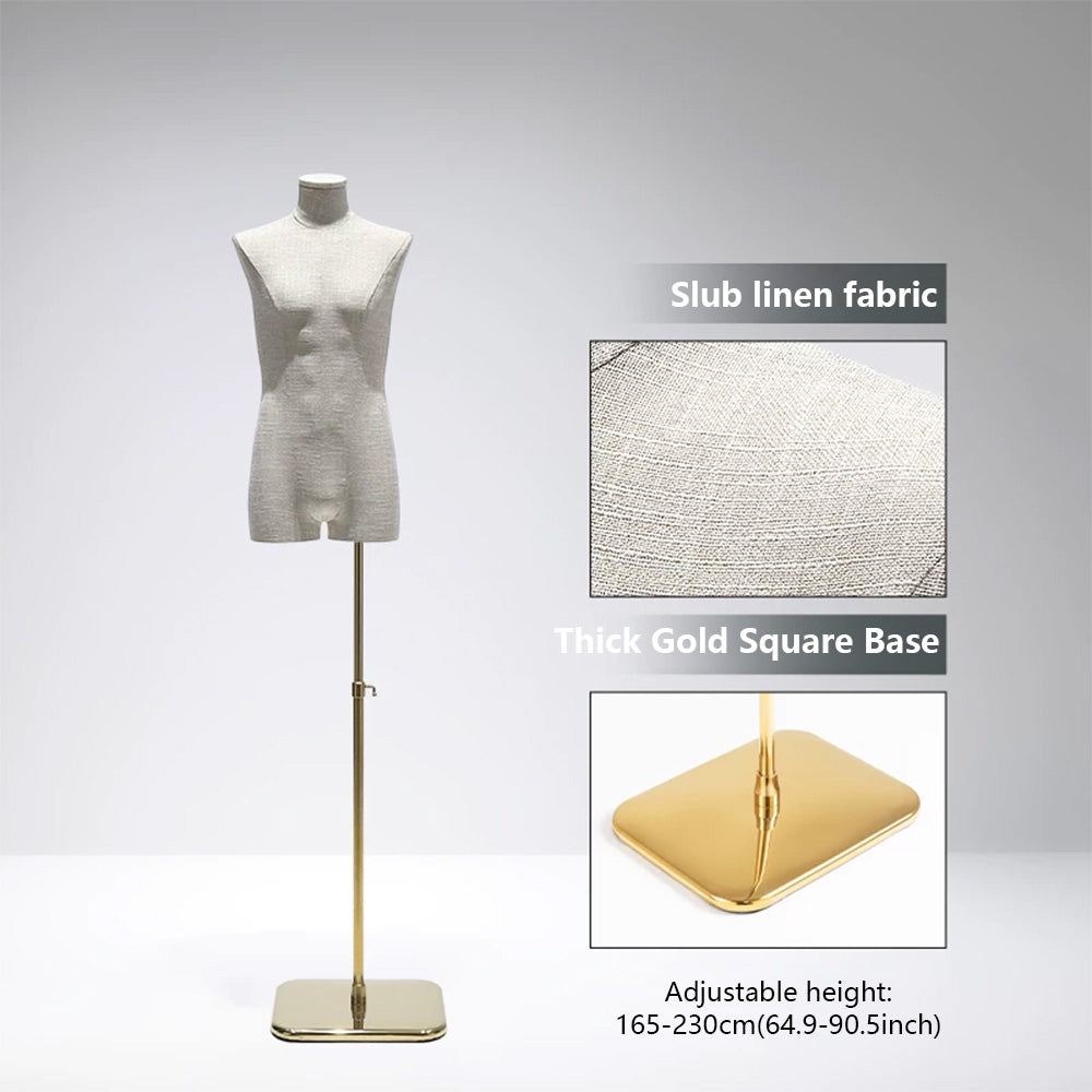 DE-LIANG Male Mannequin Slub Linen Muscle Torso | Menswear Window Display Stand