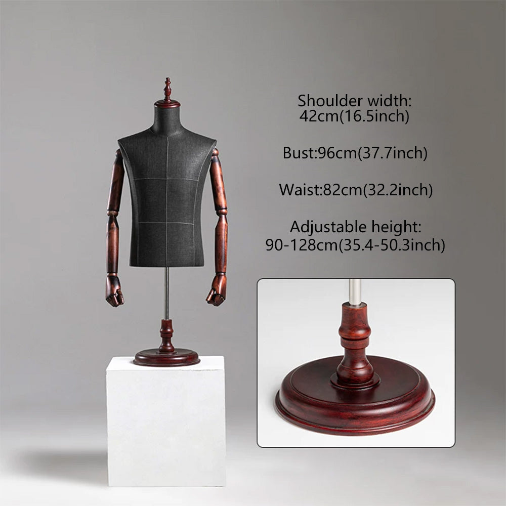 DE-LIANG Male Half Body Mannequin | Poseable Wood Arms Suit Display Dress Form