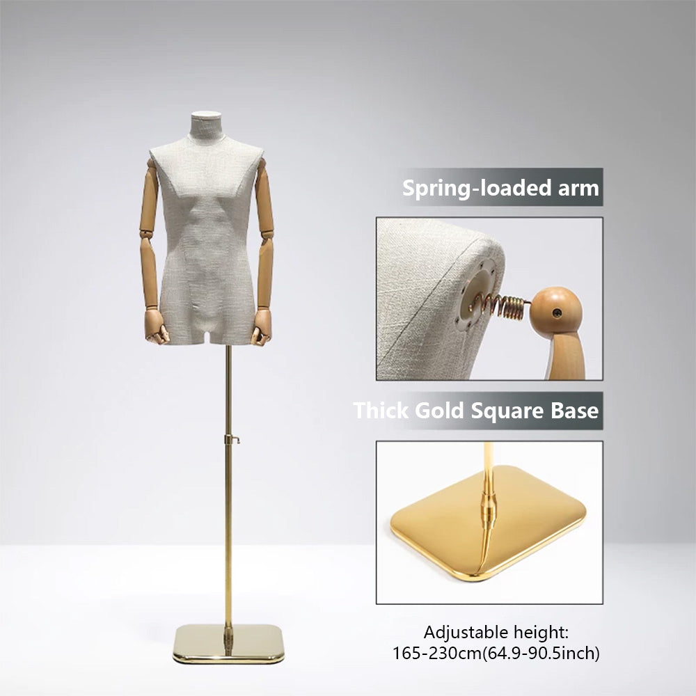 DE-LIANG Male Mannequin Slub Linen Muscle Torso | Menswear Window Display Stand