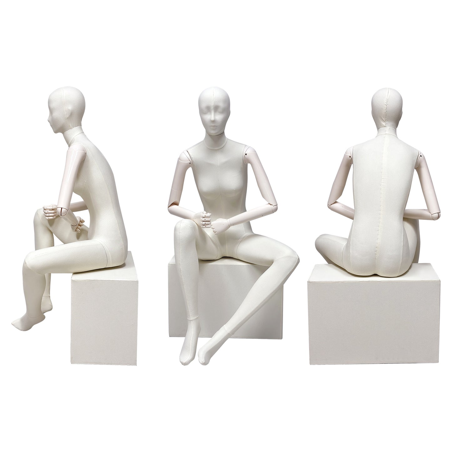 DE-LIANG Luxury Full Body Female Mannequin Set,Fabric Covered Retail Display Mannequins with Arms & Metal Base,Window Display, Boutique Clothing Form, Retail Visual Merchandising