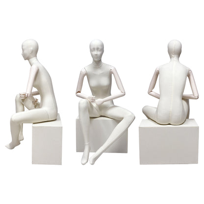 DE-LIANG Luxury Full Body Female Mannequin Set,Fabric Covered Retail Display Mannequins with Arms & Metal Base,Window Display, Boutique Clothing Form, Retail Visual Merchandising