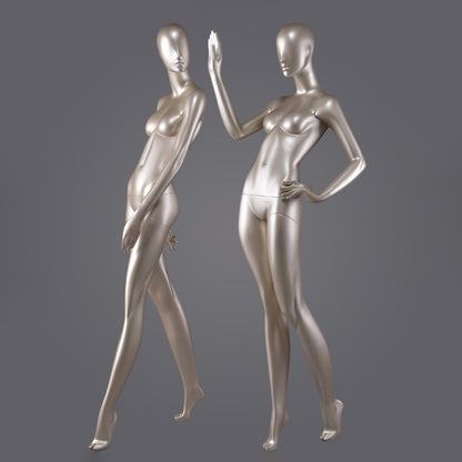 DE-LIANG Glossy Champagne Female Full Body Mannequin – Luxury Fiberglass Dress Form Display Model for Window, Boutique Clothing & Fashion Store Showcase
