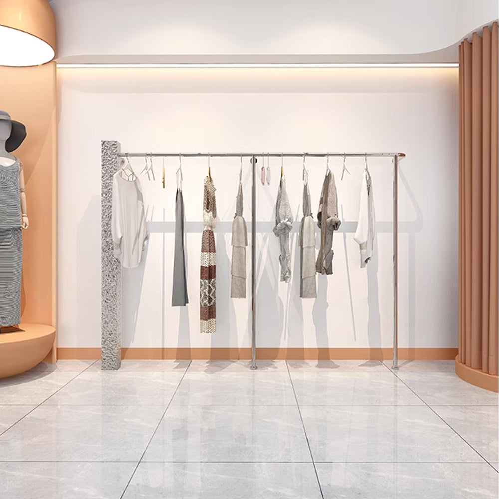 معلقة ملابس فضية للسقف، رف معلقات ملابس ذي تأثير التموج المائي المموج، رف أرفف من الفولاذ المقاوم للصدأ قابلة للتثبيت على الحائط أو الوضع على الأرض - De-Liang Dress Forms