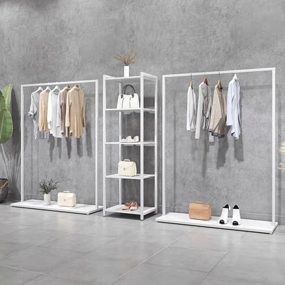 Clothing Store Display Rack wWhite Clothing Rack Simple Women's Clothing Store Shelf Side Hanging Hanger Display Floor-Standing DL2375 DE-LIANG