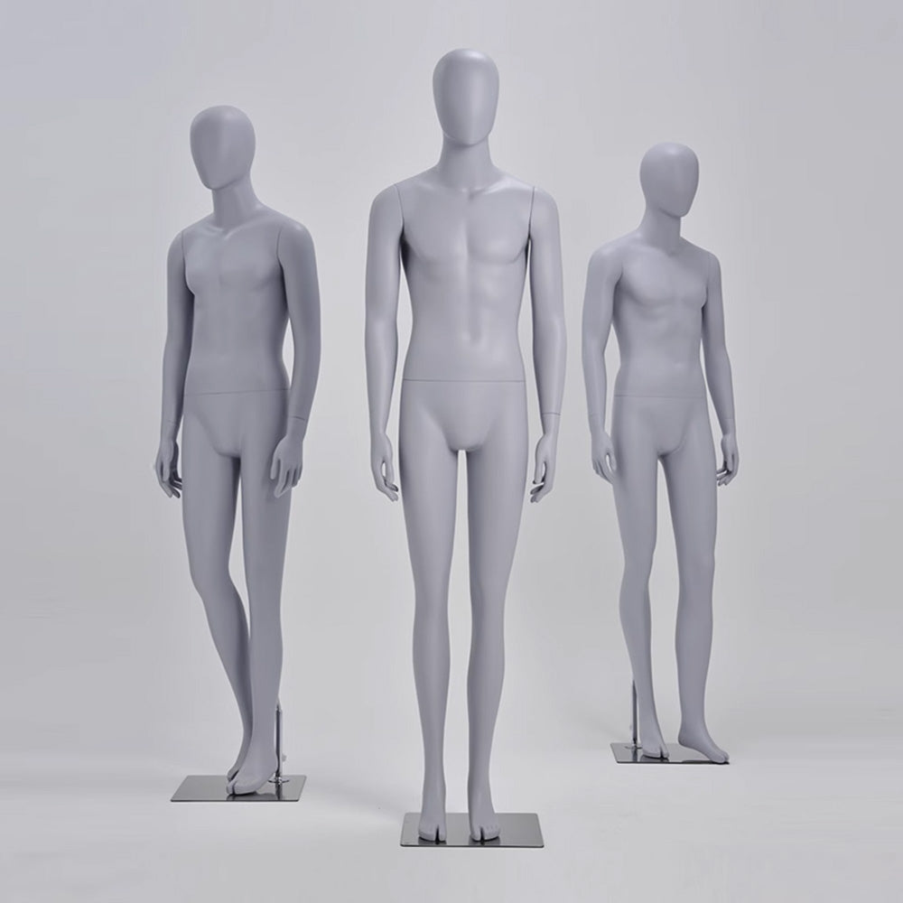 DE-LIANG Male Full Body Mannequin,Grey Suit Male Dress Form Display Mannequis with Base,Stand Realistic Mannequin Model for Clothing Shops