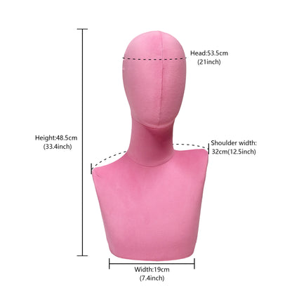 DE-LIANG Suede Mannequin Head Torso Display Stand,Soft Pinnable Foam Wig Head for Hats, Wigs, Jewelry,Accessories | Boutique Window Display Prop | Black / Pink