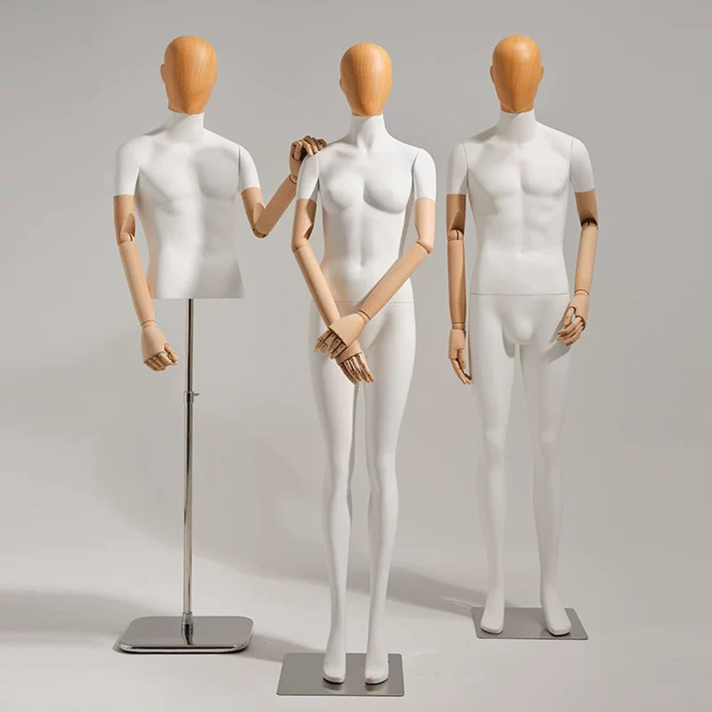 DE-LIANG Full Body Mannequin Female – White Spray Painted Female/Male Torso with Wooden Head, Detachable Dress Form for Clothing Shops & Window Displays