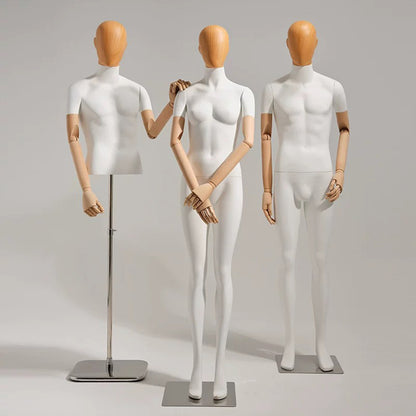 DE-LIANG Female/Male Full Body Mannequin,White Spray Paint Female Mannequins Torso With Wooden Head, Detachable Dress Form for Retail Clothing Shops,Window Display