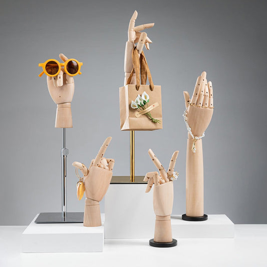 DE-LIANG Wooden Articulated Hand Mannequin with Stand – Jewelry & Bag Display Prop