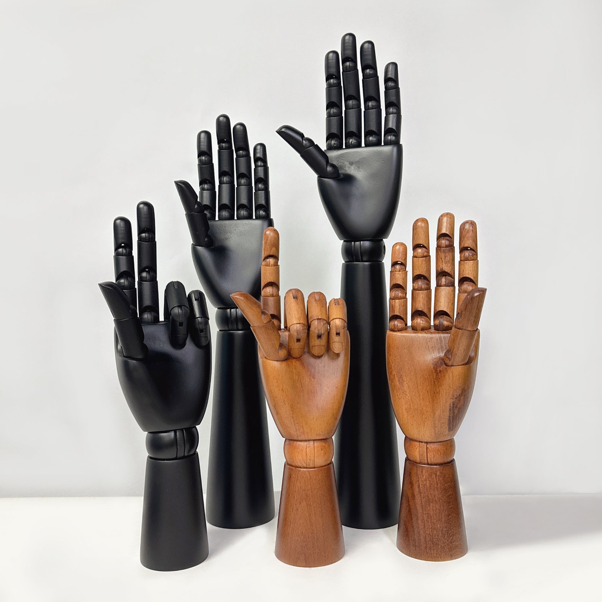 High Quality Matte Black Wooden Hand Mannequin Display, Female Wood Manikin Hand Dress Form Torso,Jewelry Display Flexiable Arm, 27/37/43cm DE-LIANG