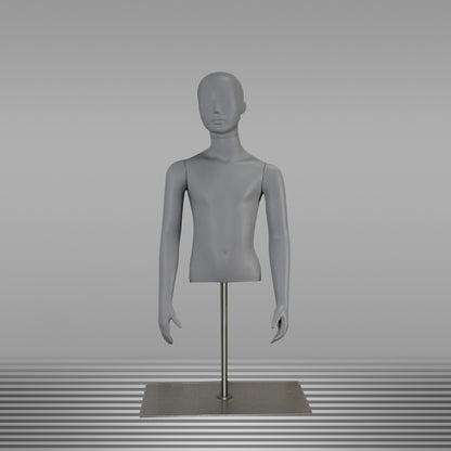 DE-LIANG Grey Kids Full Body Mannequins with Arms and Base – Child Dress Form Torso with Realistic Facial Features, Adjustable Display Dummy for Store Window & Boutique Clothing Display