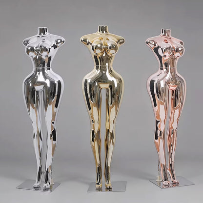 Professional Chrome Plated Female Mannequin - Full Body Dress Form Display Stand for Retail & Boutique