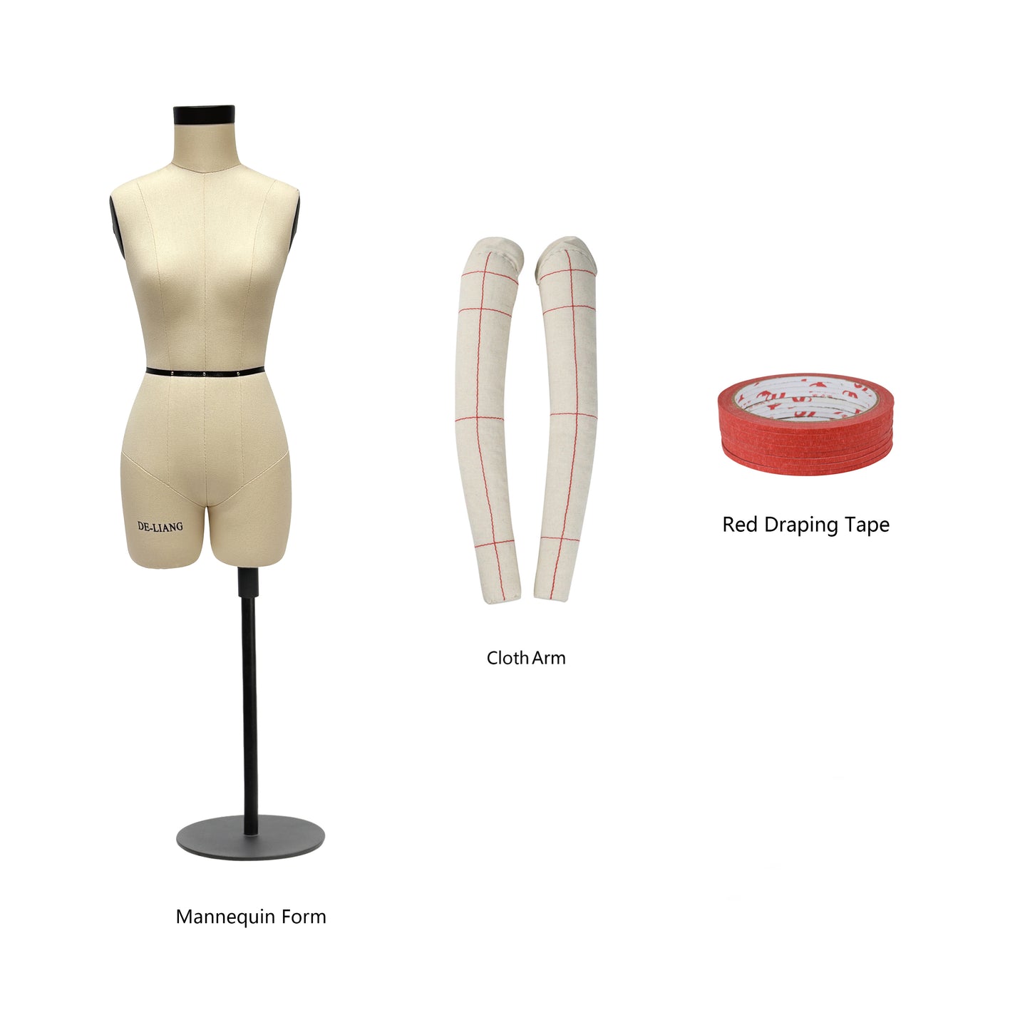 DE-LIANG Miniature Half Body Dress Form with Arms/ Beige Female Mannequin（size 6-8-10-12-14-16）