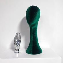 Load image into Gallery viewer, Luxurious Green Velvet Head Model, Fully Pinnable Cloth Head Mannequin, Head Hat Stand/Display, lace Head Wig Stand, Hat Rack w/ Fabric DLB38-VGR/DLB45-VGR/DLB50-VGR
