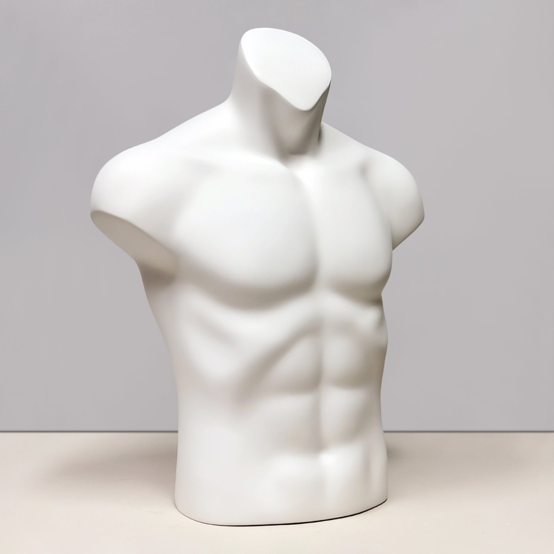 DE-LIANG Fiberglass Male Torso Form Mannequin Display - Matte White Athletic Protector Props