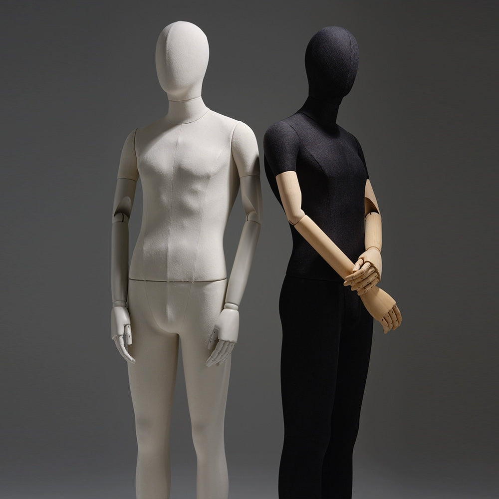 Luxury Linen Male Full Body Mannequin,Black/White Standing Dress From Torso,Display Model with Wooden Arms for Clothing,Dress Display DE-LIANG