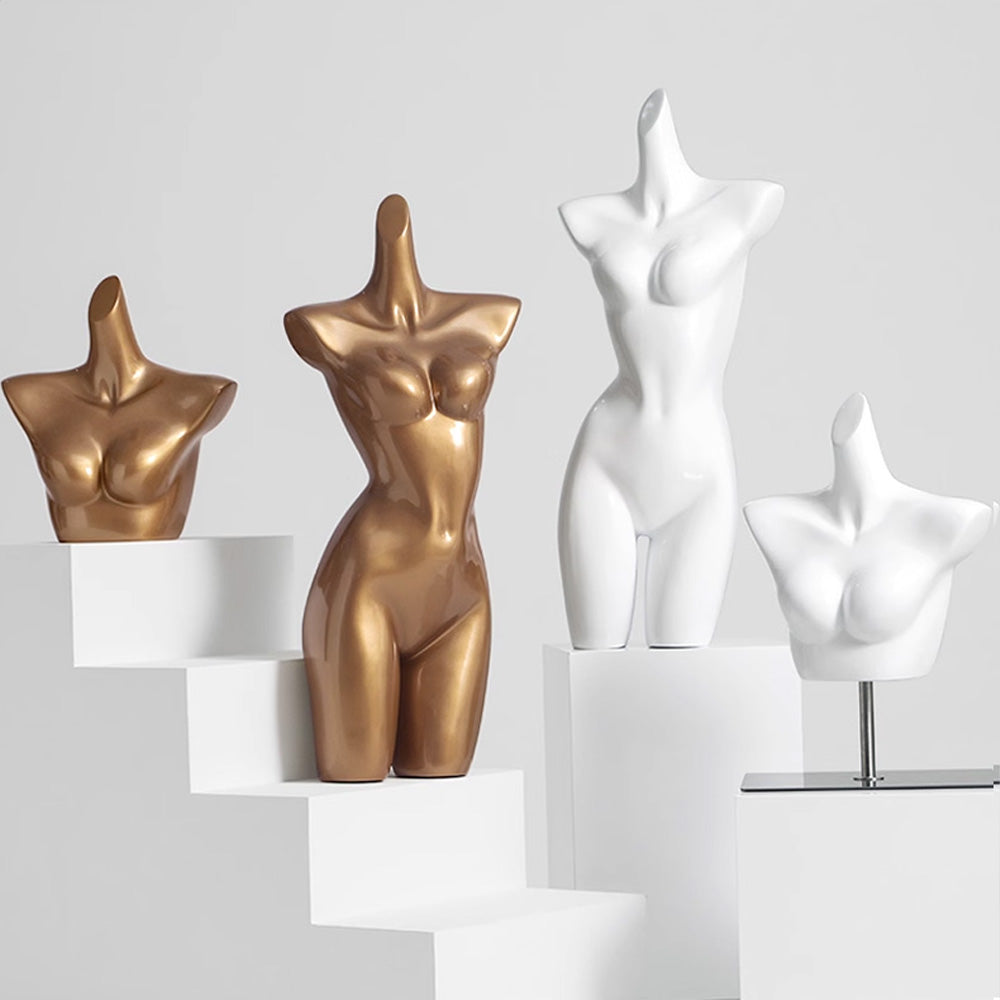 DE-LIANG Female Lingerie Display Form - White Gold Full Half Body Mannequin Bust Torso Hip Bra Panty Prop