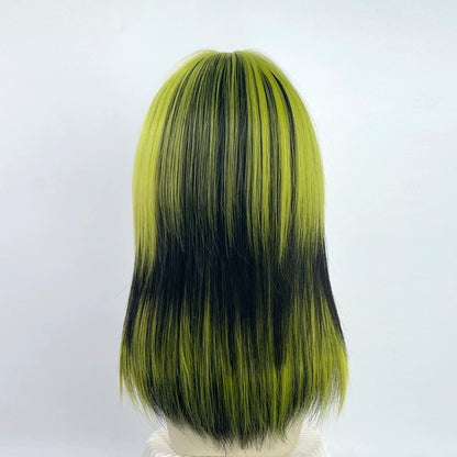 Green Mix Black Human Wig, Lace Front Wig Natural Straight Layered Cut Black Wigs for Women Cosplay Wig Drag Queen Wig Chemo Wig Marley, De-Liang Dress Forms