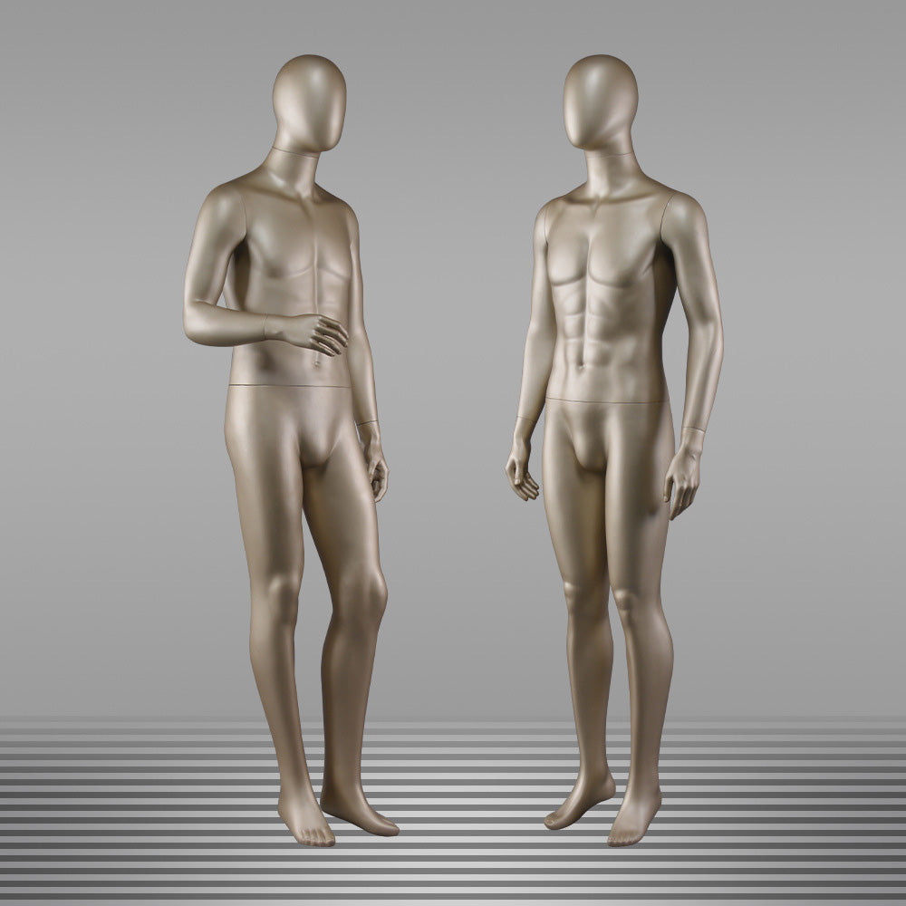 DE-LIANG Male Full Body Mannequin,Metallic Gold Realistic Fiberglass Display Model for Clothing, Suits & Window Showcase,Adjustable Standing Mannequin for Fashion Stores & Exhibitions