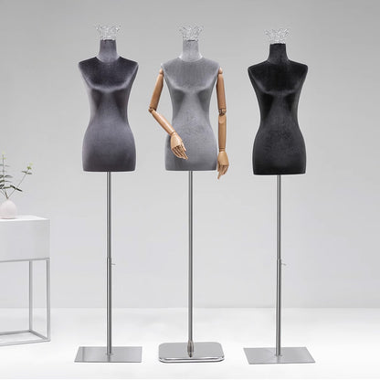 DE-LIANG Maniquí de medio cuerpo femenino de terciopelo con corona, maniquí de exhibición ajustable, maniquí de torso de mujer para escaparate de ropa, boutique