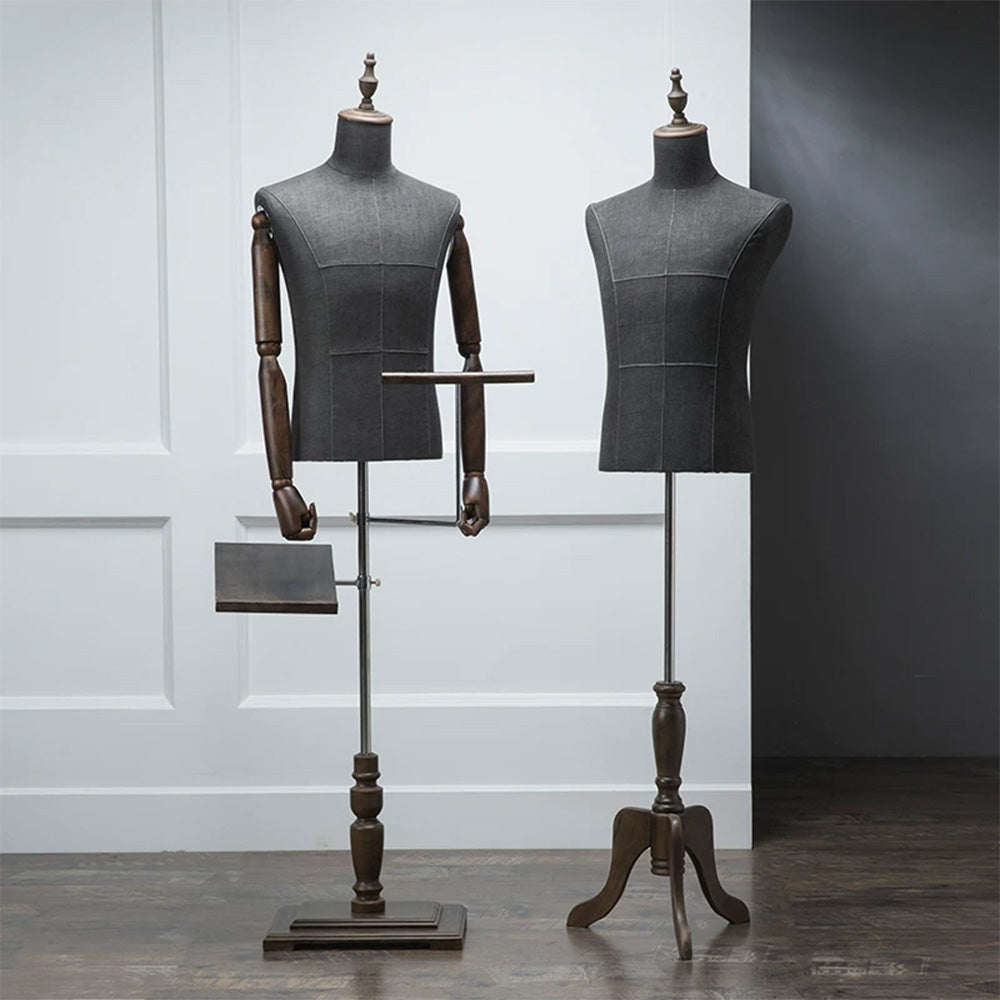 DE-LIANG Male Half Body Mannequin | Poseable Wood Arms Suit Display Dress Form