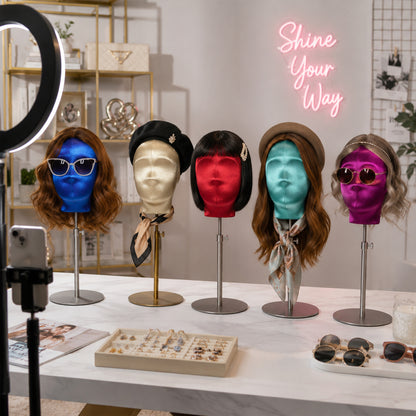 DE-LIANG Plus Size Female Silk Mannequin Head with Adjustable Stand for Wigs & Hats