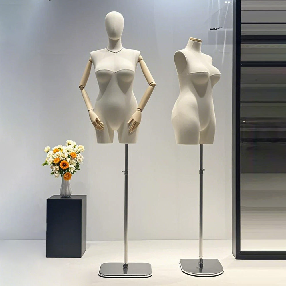 DE-LIANG Premium Plus Size Female Display Mannequin | Professional Curvy Dress Form with Flexible Articulated Wood Arms