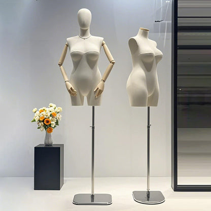 DE-LIANG Premium Plus Size Female Display Mannequin | Professional Curvy Dress Form with Flexible Articulated Wood Arms