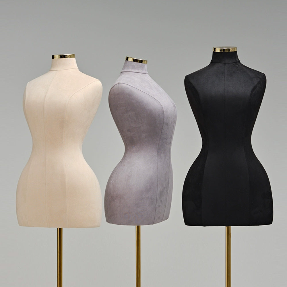 DE-LIANG Curvy Style Female Half Body Suede Velvet Display Mannequin,Slim Waist Dressform,Big Hip Wide Shoulder Model,Can Fully Pinnable DE-LIANG