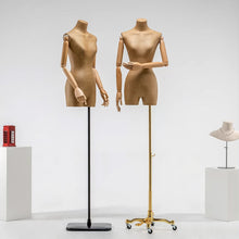 Load image into Gallery viewer, Female Half Body Mannequin, Clothing Display Model Body Stand,Paper Torso Dress Form,Wooden Arms and Base for Clothing/Dress Store Display,
