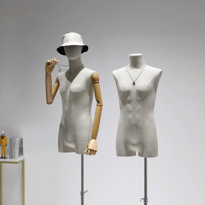 DE-LIANG Male Mannequin Slub Linen Muscle Torso | Menswear Window Display Stand