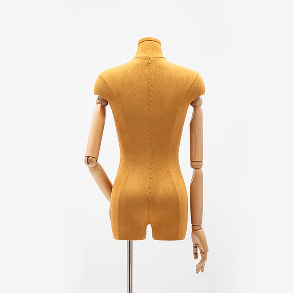 Female Half Body Mannequin, Clothing Display Model Body Stand,Suede Torso Dress Form,Wooden Arms and Base for Clothing/Dress Store Display, DE-LIANG